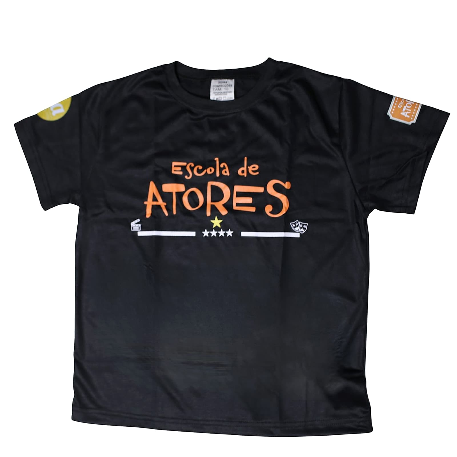 Camiseta preta da Escola de Atores, vista de frente
